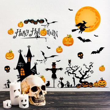 DIY無痕創意牆貼/壁貼-萬聖節派對_MJ8006 萬聖  萬聖節 南瓜 巫婆 蝙蝠 南瓜  萬聖節佈置 裝飾 Halloween 萬聖節裝飾 WallFree窩自在