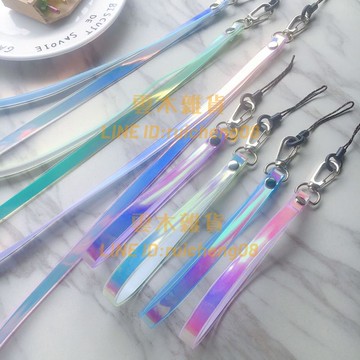 手機掛繩 掛脖女款漸變極光彩色手機長繩 車鑰匙扣手腕短繩【雲木雜貨】