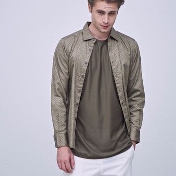 Stone@S print shirt / 點點 小圓點 印花 卡其 襯衫