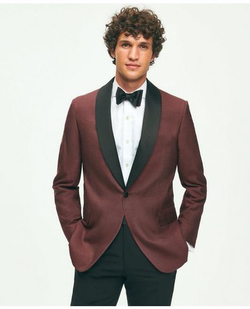 Brooks Brothers Men's Black Fleece Satin Shawl Collar Dinner Jacket in Silk Hopsack | Dark Red | Size 38 Regular
