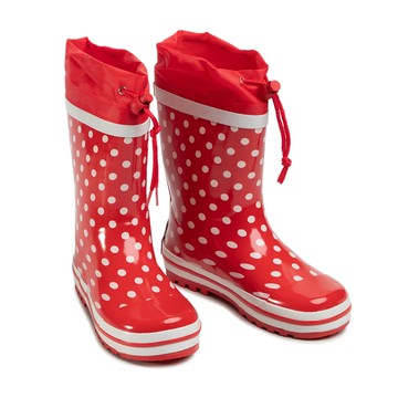 Playshoes 兒童款 天然橡膠中筒束口式雨鞋 波點  紅色  26/27