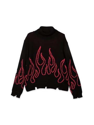 vision of super black jumper high neck with pink flames