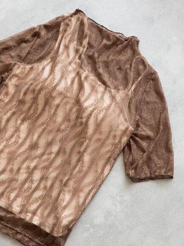 透明感蕾絲波浪紋五分袖上衣(FC46L1C1580) - Te chichi