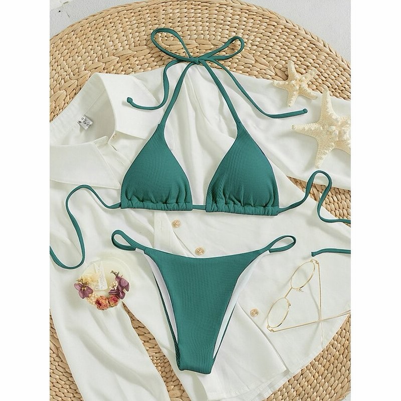 レディース 水着 ビキニセット リブ タイバック ホルタートライアングルビキニ水着 通販 Lineポイント最大0 5 Get Lineショッピング