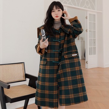 現貨+預購 毛呢大衣長款外套-撞色格紋海軍領寬鬆女外套74bh25【獨家進口】【米蘭精品】
