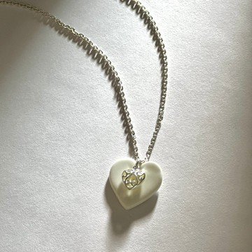 白瓷925純銀項鍊  Hidden Heart 立體雙心