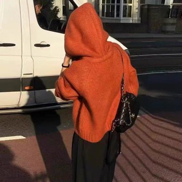 韓系減齡慵懶風連帽寬松羊毛針織衫上衣女秋冬季簡約百搭長袖毛衣