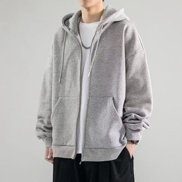 開衫秋冬季新款衛衣拉鍊上衣純色連帽美式休閒寬鬆情侶外套簡約男
