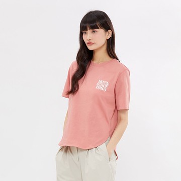 Hang Ten- 純棉左胸繡花短袖T恤-女(珊瑚紅)