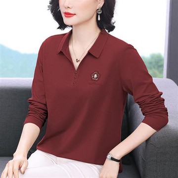 【巴黎精品】現貨+預購高級長袖POLO衫寬鬆上衣針織衫簡約大碼休閒大尺碼女裝百搭媽媽裝-V領刺繡2色a1lq13