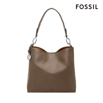 【FOSSIL 官方旗艦館】Jessie 真皮肩背水桶包-煙灰色 ZB11003793