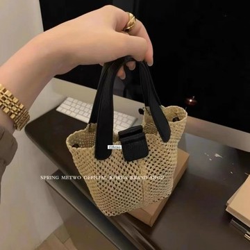 12H2023新款黑色法式草編包夏季新款獨傢手提小包菜籃子水桶包斜挎包