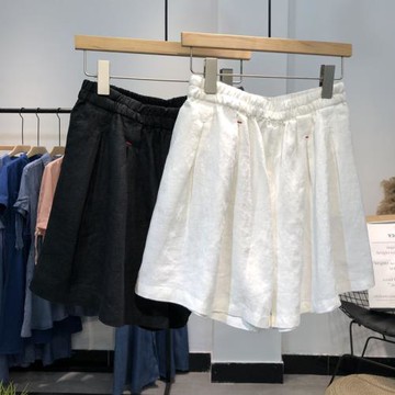 白色闊腿棉麻短褲女高腰韓版寬松休閑松緊腰短褲女夏亞麻短褲