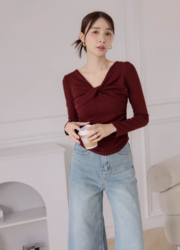 美胸扭結棉質上衣