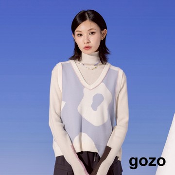 【gozo】➤抗起球花朵意象配色毛衣背心(灰色/米白_F) | 女裝 圓領 保暖