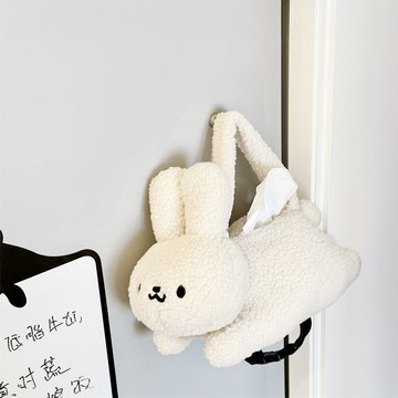 動物造型可吊掛面紙套【兔兔(拉鍊處有綁帶)】 小包面紙套 面紙盒 車用衛生紙套 衛生紙套 衛生紙盒 紙巾盒 臥室 客廳 桌面 兔子 熊 羊 貓咪