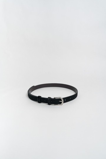 銀釦馬毛皮革腰帶 - 黑