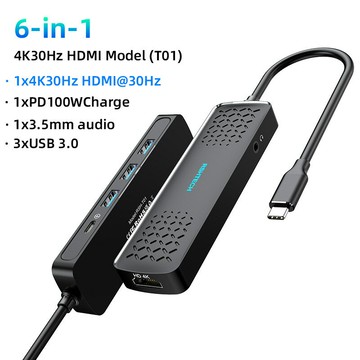 擴展塢 USB-C 多功能筆電擴展底座 HDMI Type-C擴展塢6合一USB-C轉HDMI 音頻拓展塢 轉接頭 USB3.0分線器