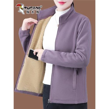 啄木鳥搖粒絨外套女2025新款秋冬加絨保暖媽媽冬裝雙面奧粒絨衛衣