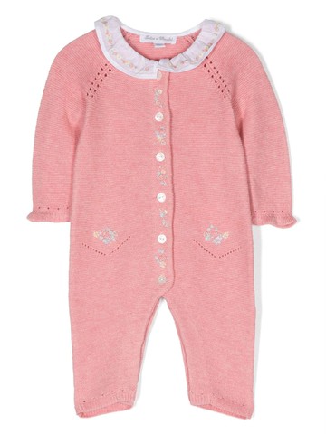 Tartine Et Chocolat - floral-embroidery cotton romper - kids - Cotton - Newborn - Pink