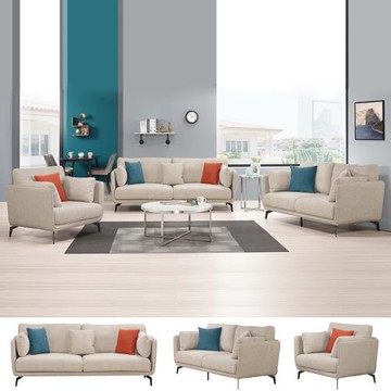 Boden-雷斯淺灰色布沙發椅組合-附抱枕(1+2+3人沙發)