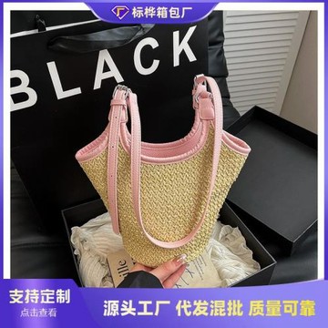 跨境潮休閑百搭大容量包包女2025新款海灘度假休閑編織腋下托特包