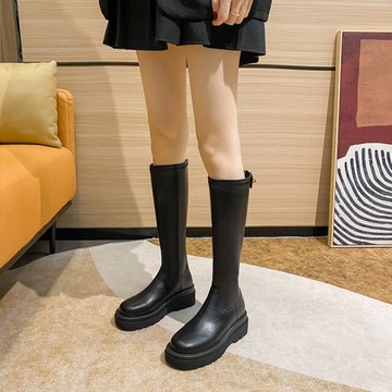 真皮內增高9CM長筒靴子女小個子不過膝長靴秋冬季加絨高筒騎士靴