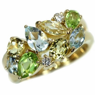 【新品】ペリドット＆アクアマリン❣️925K14WG仕上げリング シトリン＆アクアマリン＆ペリドット マルチカラーストーン
