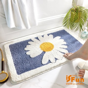 iSFun 清新雛菊 加厚吸水絨毛腳踏浴室地墊40X60cm 藍