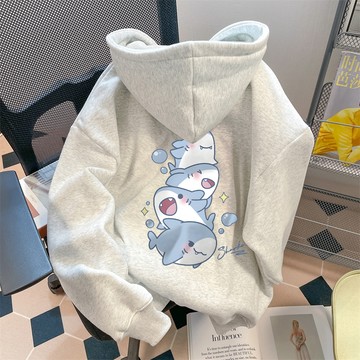 YY萌萌鯊魚 長袖 帽t 大學t 衛衣 正韓帽t 韓系復古 連帽衛衣 國中生女裝 寬鬆帽踢 刷毛帽t 長袖棉t 冬天穿搭