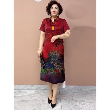 香云紗真絲連衣裙女2025夏季新款中老年媽媽裝改良旗袍桑蠶絲裙子