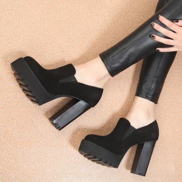 2025春秋女鞋新款真皮超高跟單鞋粗跟防水臺淺口單鞋厚底女鞋子潮