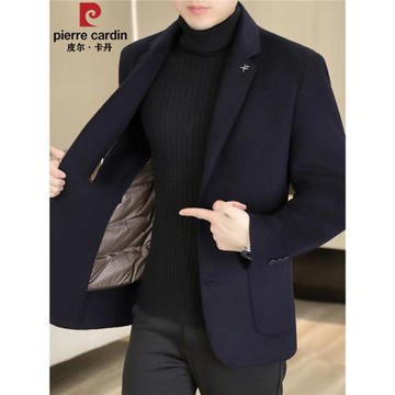 新款男士雙面呢西服高端羊毛短款大衣秋冬季羽絨內膽休閑西裝外套