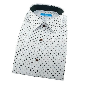 【襯衫工房】長袖襯衫-白底黑色變形蟲印花