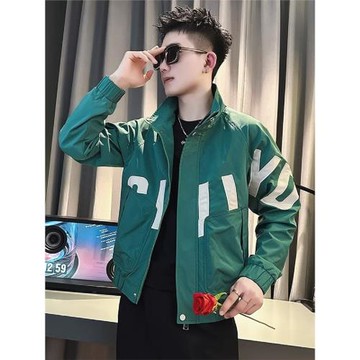 網紅痞帥外套男士春秋季修身男裝上衣服2023新款潮牌撞色立領夾克