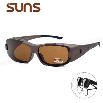 【SUNS】包覆式偏光墨鏡 運動太陽套鏡 鈦砂棕 防滑腳 抗藍光+抗UV400/防眩光/可單戴/眼鏡族首選