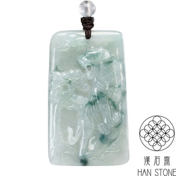 【漢石齋】天然翡翠A貨 虎虎生威玉佩吊墜 冰糯種飄花(30*51*7mm)