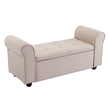 E-home Kyra凱拉歐式拉扣布面扶手收納長凳-三色可選淡米色