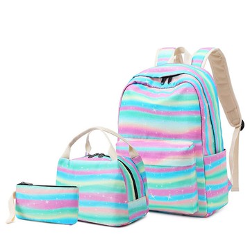 後背包尼龍手提包(三件套)-彩虹條紋大容量休閒女包包2色73ya8【獨家進口】【米蘭精品】