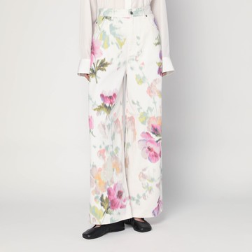 White jeans with floral digital print