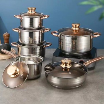 鍋具套裝加厚復底12件套裝鍋單柄奶鍋雙耳湯鍋cookware pots set