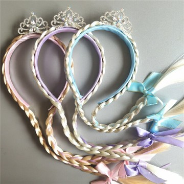 新款兒童鑲鉆皇冠長辮子發箍女童蘇菲亞公主雙股辮安娜公主發飾