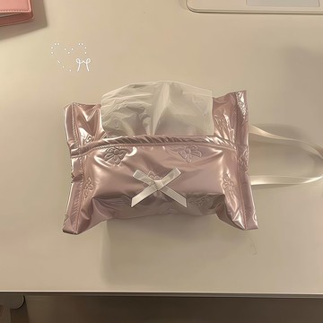 居家收納好物 ins風少女心紙巾顏值家居蝴蝶結臥室收納盒小衆甜美防水抽紙盒 收納盒 收納筐