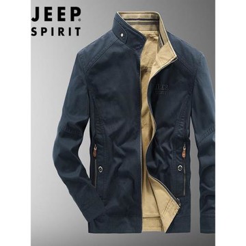 JEEP SPIRIT春秋季純色中年爸爸商務行政翻領多口袋休閑夾克外套