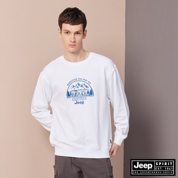 JEEP 男裝 Outdoor山系印花大學T-白色