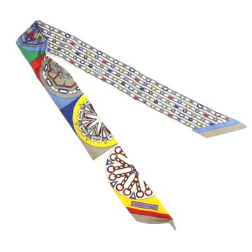【二手名牌BRAND OFF】HERMES 愛馬仕 米白色 絲質 絲巾 Festival Kaleidoscope Twilly 【HERMES 愛馬仕】