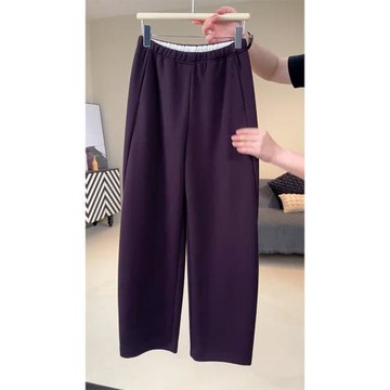 紫色純色時尚減齡百搭高腰休閑褲2025春季韓版洋氣慵懶日常直筒褲