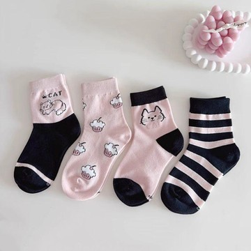 🎀biubiu童裝🎀女童襪子兒童襪子公主季薄款春秋寶寶學生可愛卡通棉襪粉小貓中筒