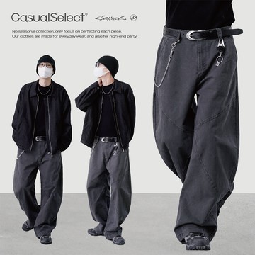 「開久Casual」L73 Baggy彎刀寬褲 日系 水洗 工作褲  寬褲 牛仔褲 工裝褲 男生長褲 褲子 外飾線 寬鬆