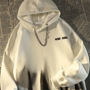 潮牌高街鏈條扎染hiphop連帽衛衣男女秋冬加絨加厚設計感小眾外套